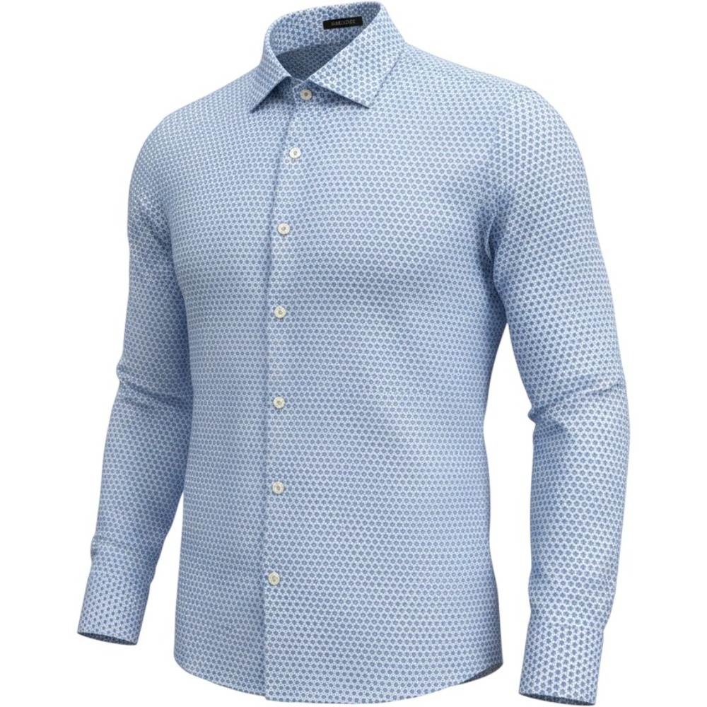 Charles Tyrwhitt Dress Shirt XL Blue Geometric Slim Fit Non-Iron Cotton